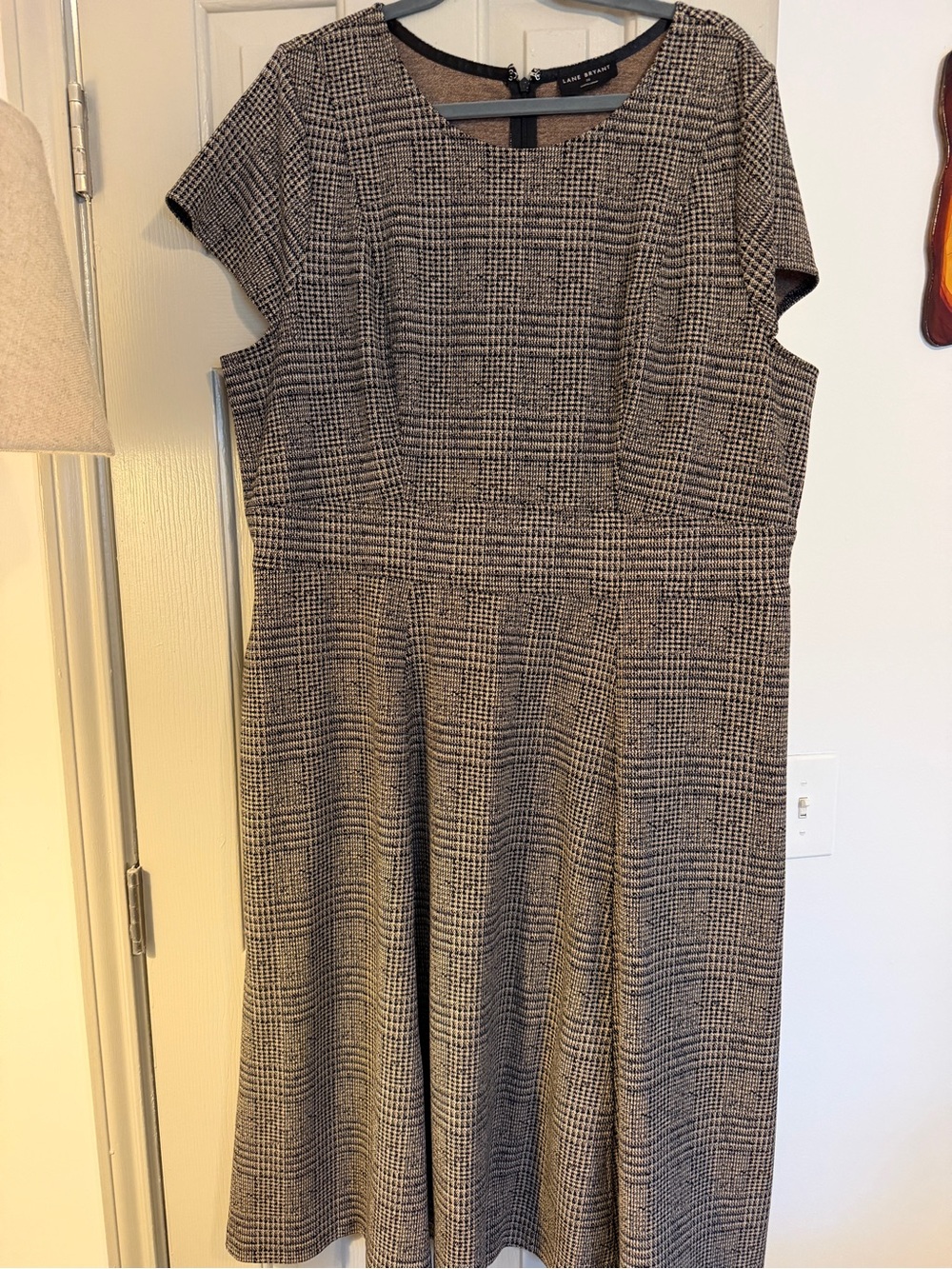 Lane Bryant Black and White Plaid Midi Fit-and-Flare Dress